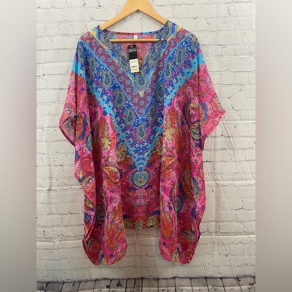 BIJOUX TERNER PAISLEY BOHEMIAN SWIM COVER-UP ONE SIZE FITS MOST 100% VISCOSE - Picture 1 of 8